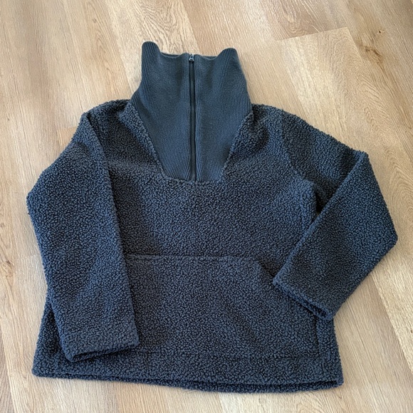 Lands' End Sweaters - Cozy Dark Gray Sherpa Quarter -Zip Pullover
